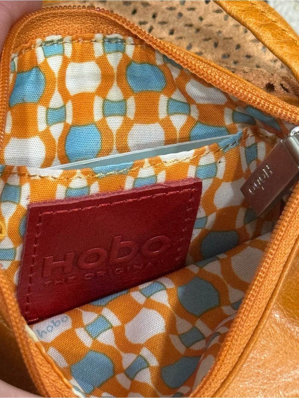 HOBO The Original Lexa Laser-Cut Leather Crossbody Bag - Tangerine / Tan - NWT - Picture 3 of 7